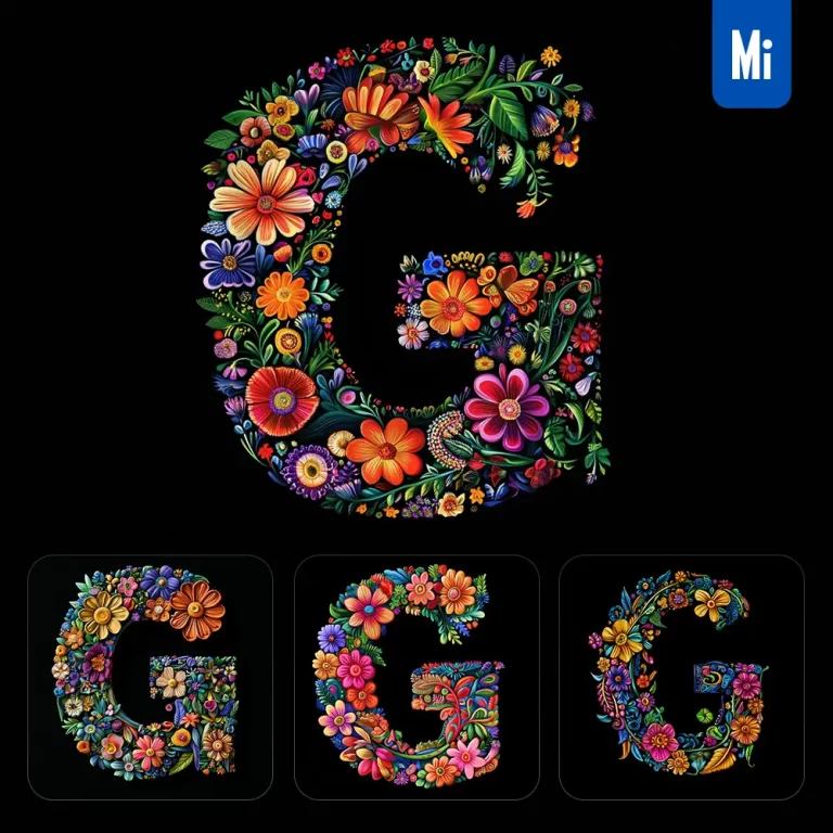 midjourney prompt G letter test flower colorful illustration logo