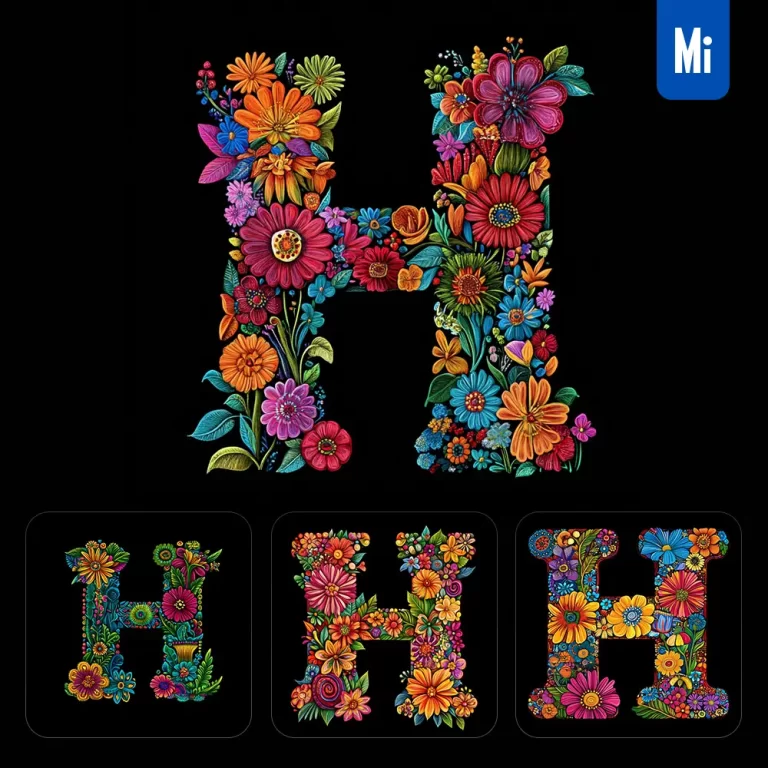 midjourney prompt H letter test flower colorful illustration logo