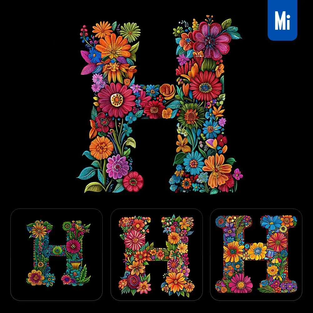 midjourney prompt H letter test flower colorful illustration logo