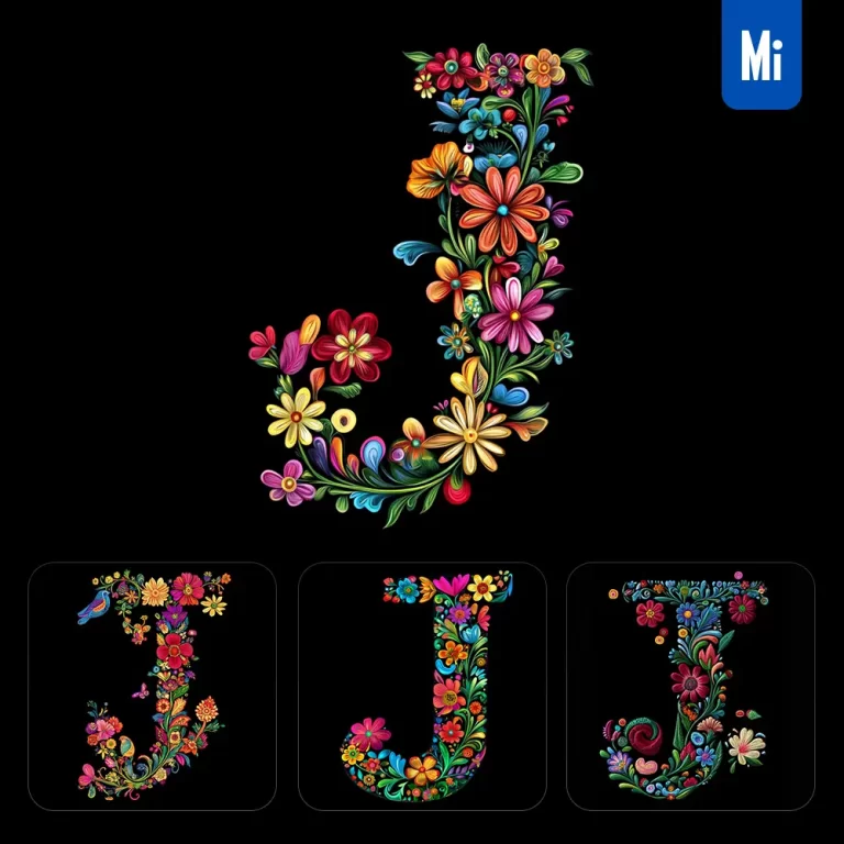 midjourney prompt J letter test flower colorful illustration logo