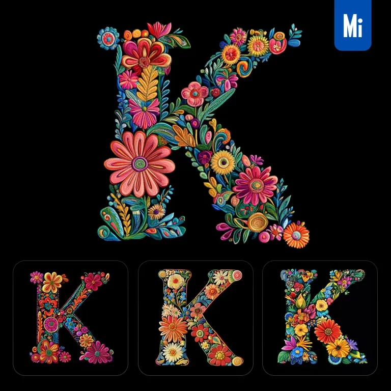 midjourney prompt K letter test flower colorful illustration logo