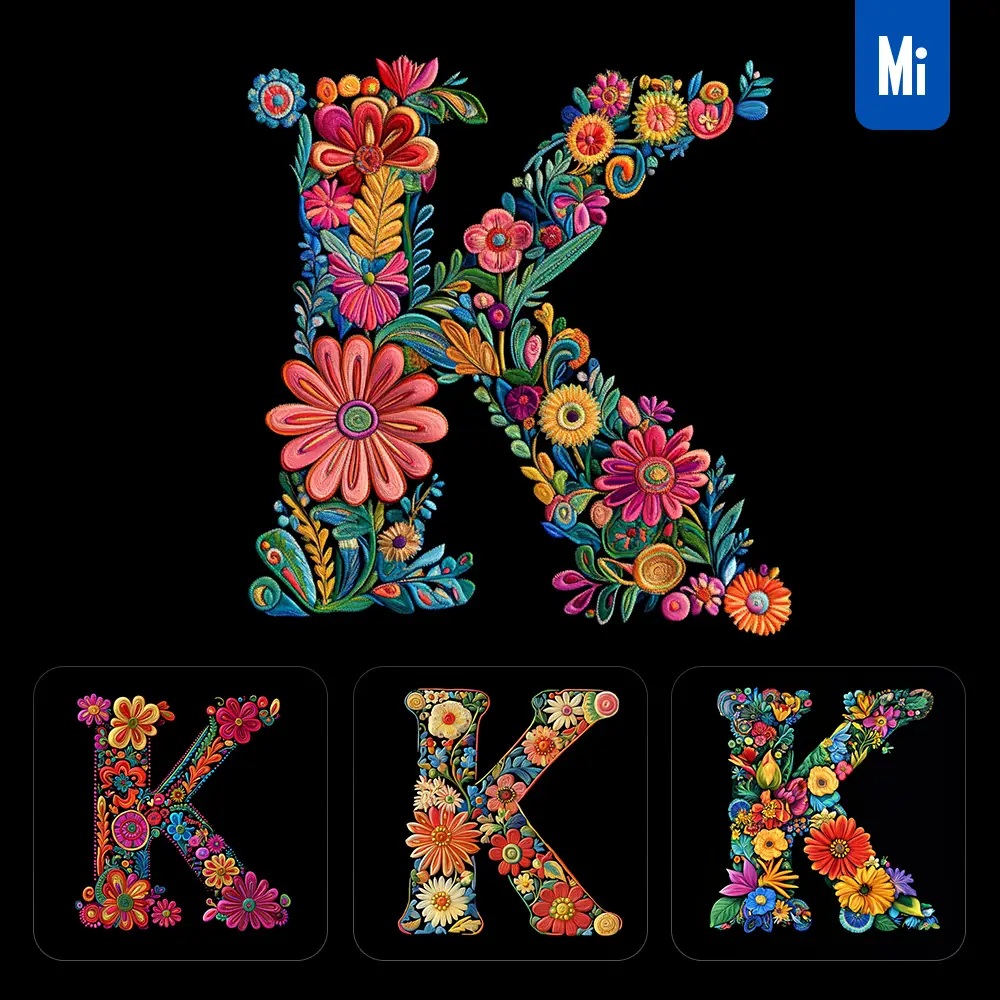 midjourney prompt K letter test flower colorful illustration logo