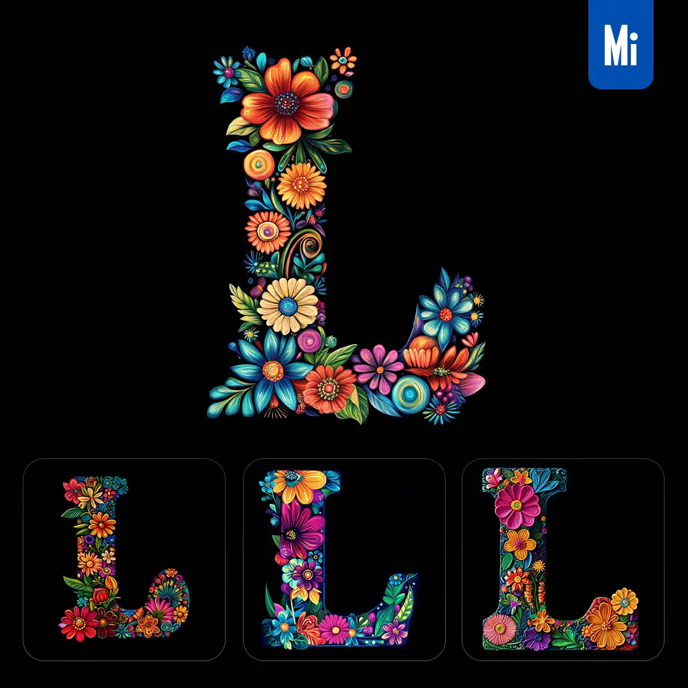 Midjourney Prompt L Letter Test Flower Colorful Illustration Logo
