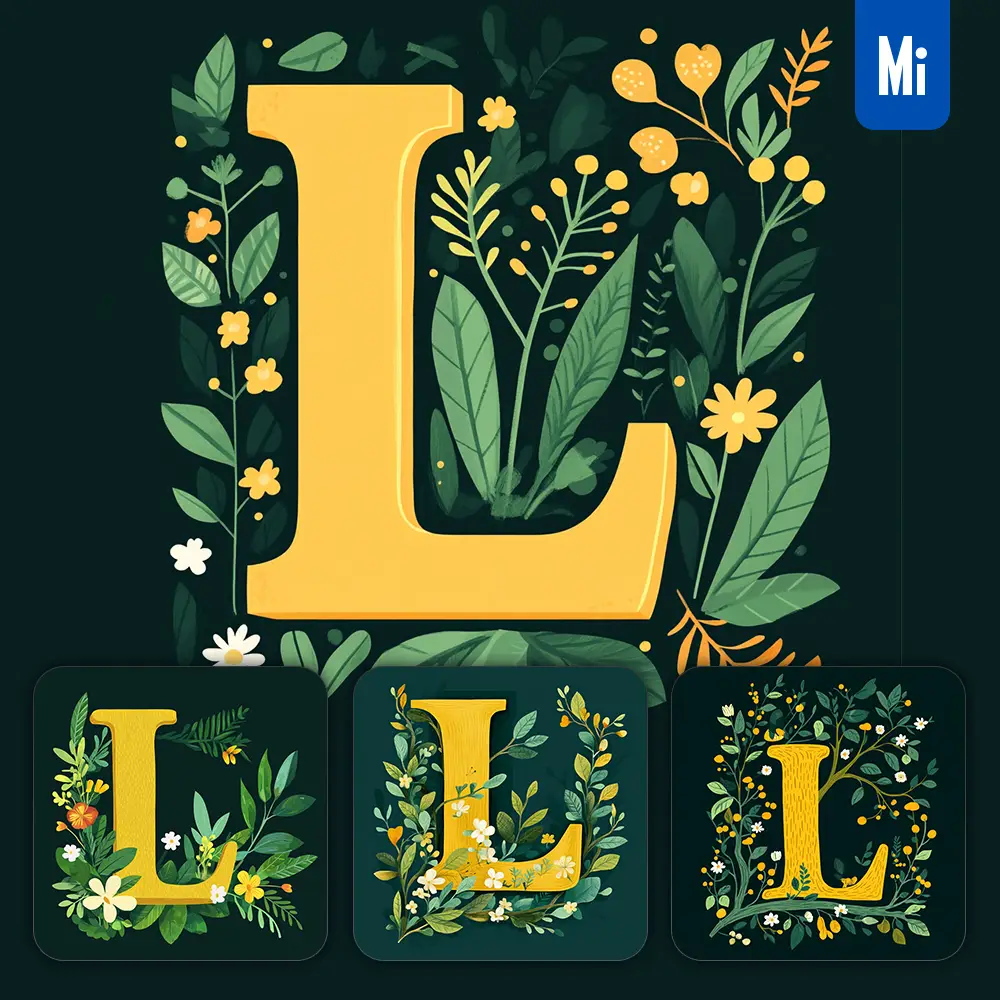 Midjourney Prompt L Letter Text Yellow Leaf Leaves Tree Branches Illustration Vector Drawing