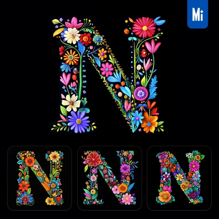 midjourney prompt N letter test flower colorful illustration logo