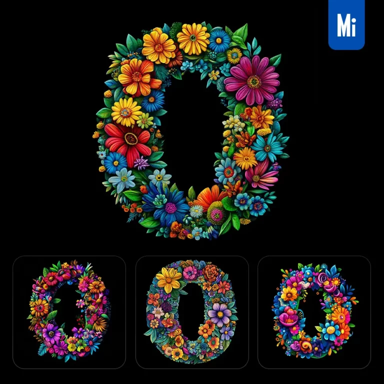 midjourney prompt O letter test flower colorful illustration logo