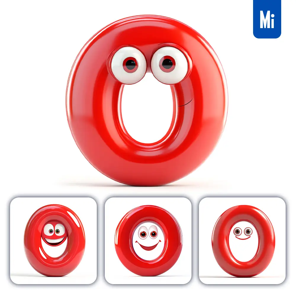 midjourney prompt O red capital letter cute cartoon 3D smile eyes icon