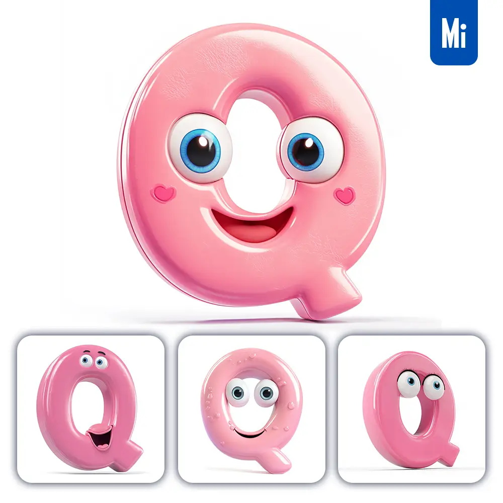 Midjourney Prompt Q Pink Capital Letter Cute Cartoon 3d Smile Eyes Icon