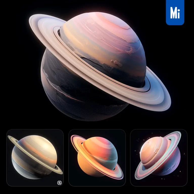 midjourney prompt Saturn icon design UI 3D rendering game planet