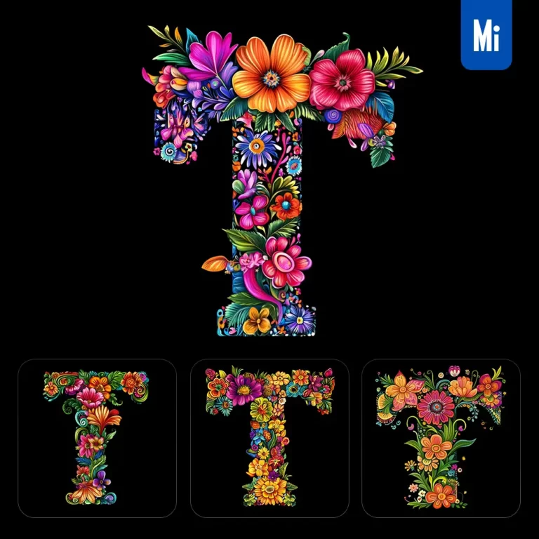 midjourney prompt T letter test flower colorful illustration logo