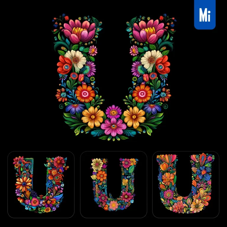 midjourney prompt U letter test flower colorful illustration logo