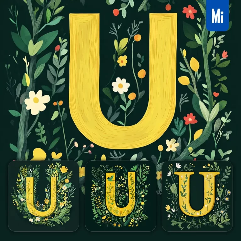 midjourney prompt U letter text yellow leaf leaves tree branches illustration vector drawing