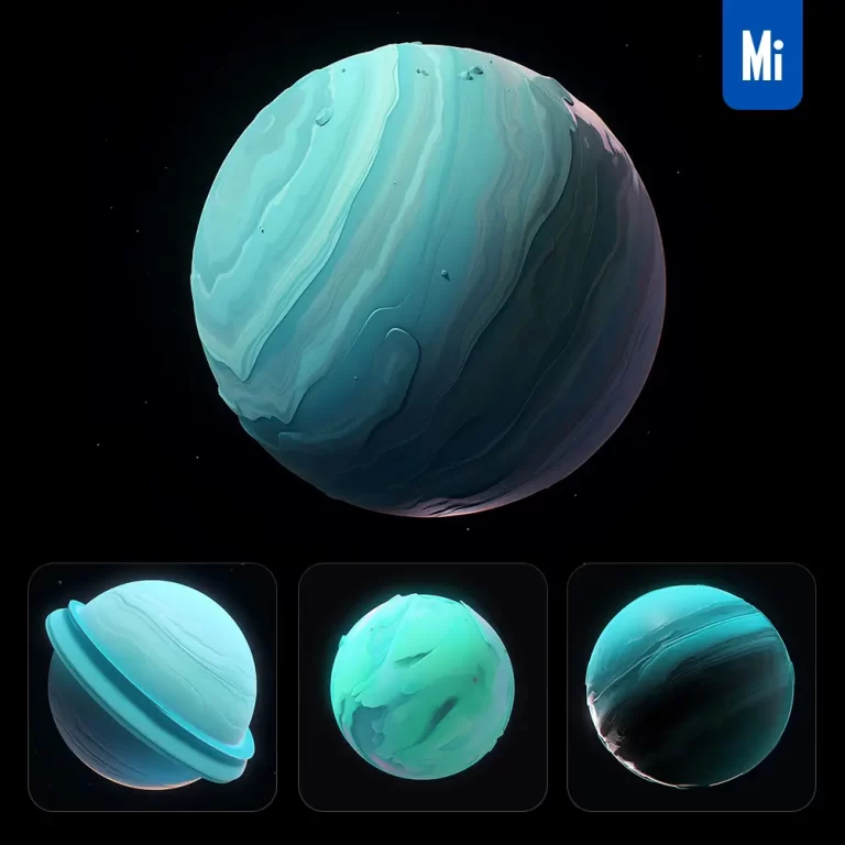 midjourney prompt Uranus icon design UI 3D rendering game planet