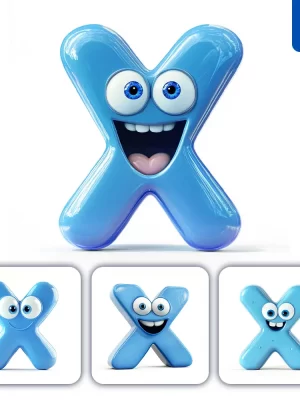 Midjourney Prompt X Blue Capital Letter Cute Cartoon 3d Smile Eyes Icon