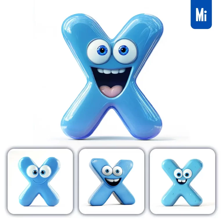 midjourney prompt X blue capital letter cute cartoon 3D smile eyes icon