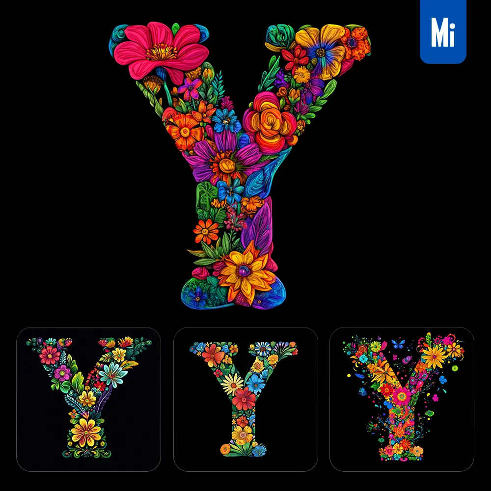 Midjourney Prompt Y Letter Test Flower Colorful Illustration Logo