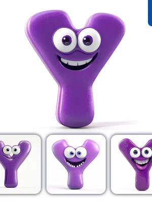 Midjourney Prompt Y Purple Capital Letter Cute Cartoon 3d Smile Eyes Icon