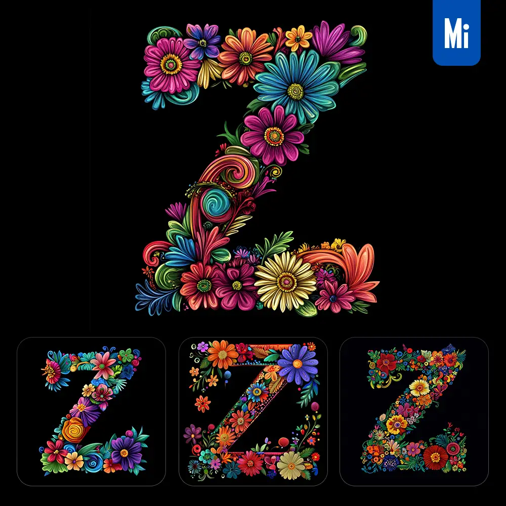 midjourney prompt Z letter test flower colorful illustration logo