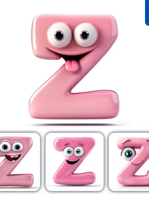 Midjourney Prompt Z Pink Capital Letter Cute Cartoon 3d Smile Eyes Icon