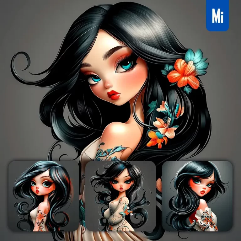 midjourney prompt girl woman female lady shoulder embroidered skirt portrait cartoon illustration