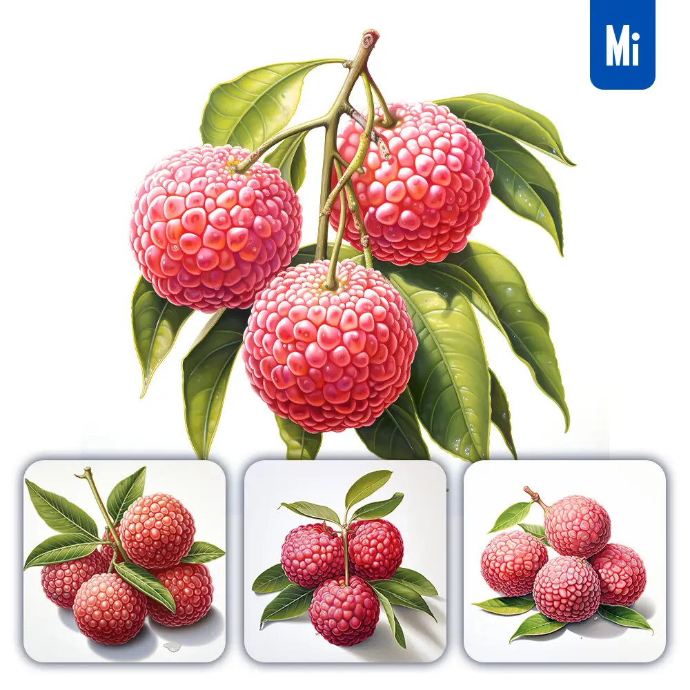 midjourney prompt litchi lychee leaf leaves detailed illustration painting