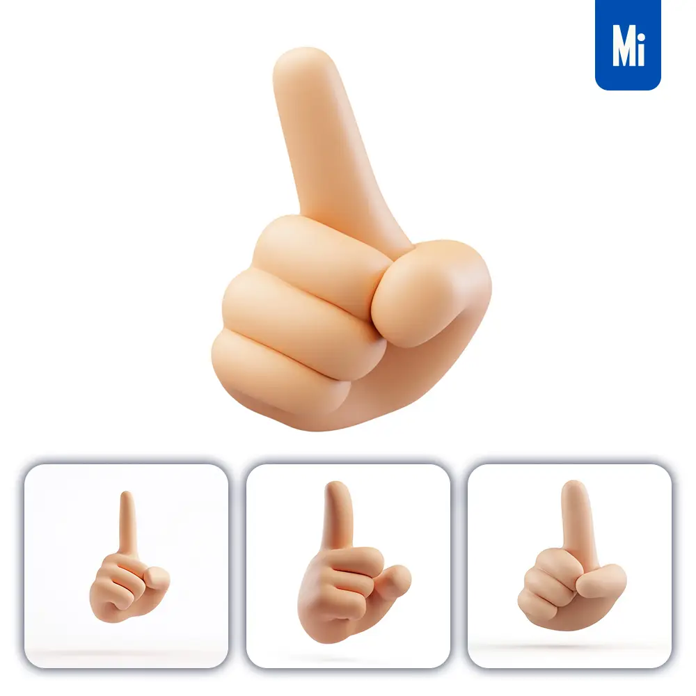 midjourney prompt pointing up hand gesture 3D icon cartoon index finger