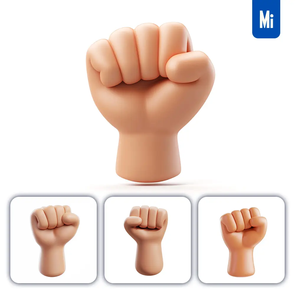 midjourney prompt raised fist 3D icon hand cartoon sign gesture