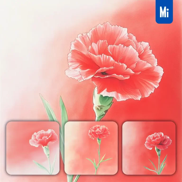 midjourney prompt red carnation flower leaves close up photography