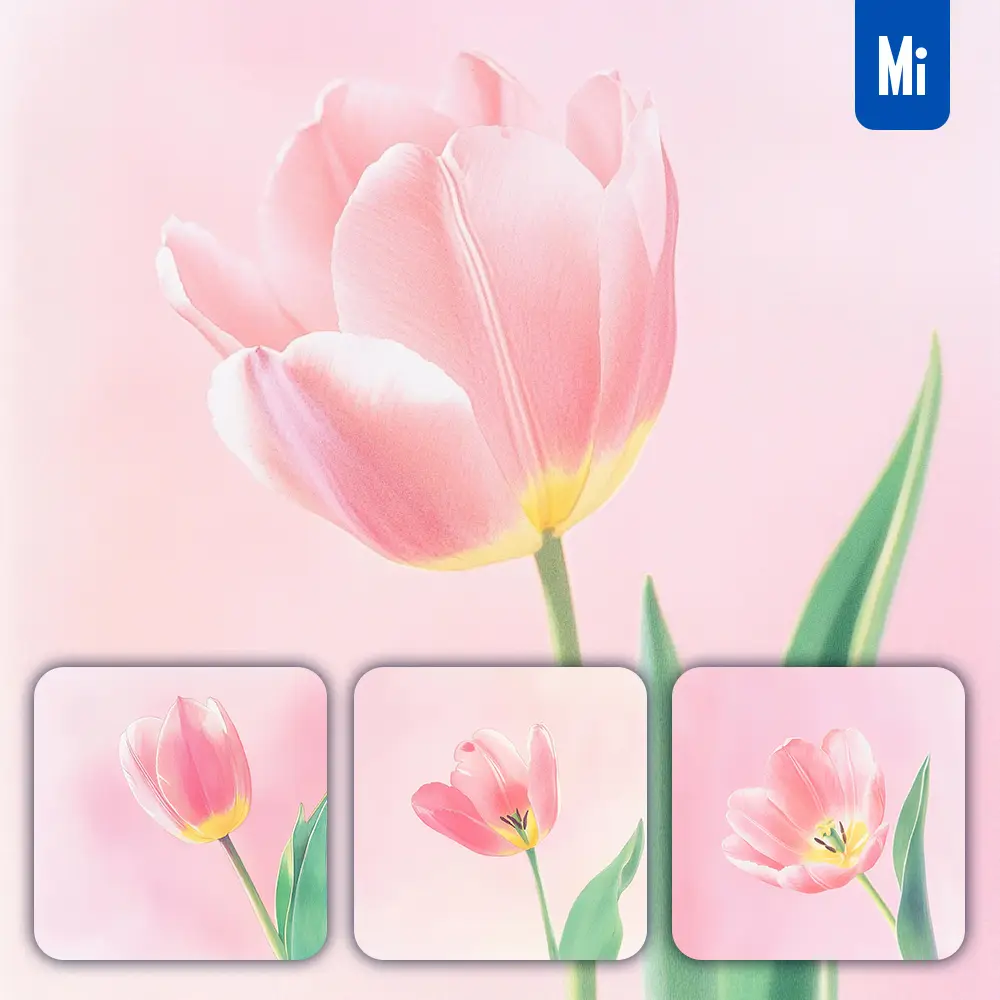 midjourney prompt tulip flower pink leaves close up photography