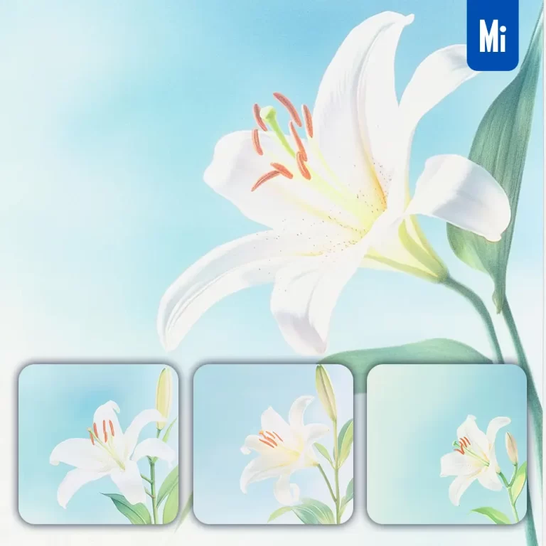 midjourney prompt white lily flower blue leaves close up photography