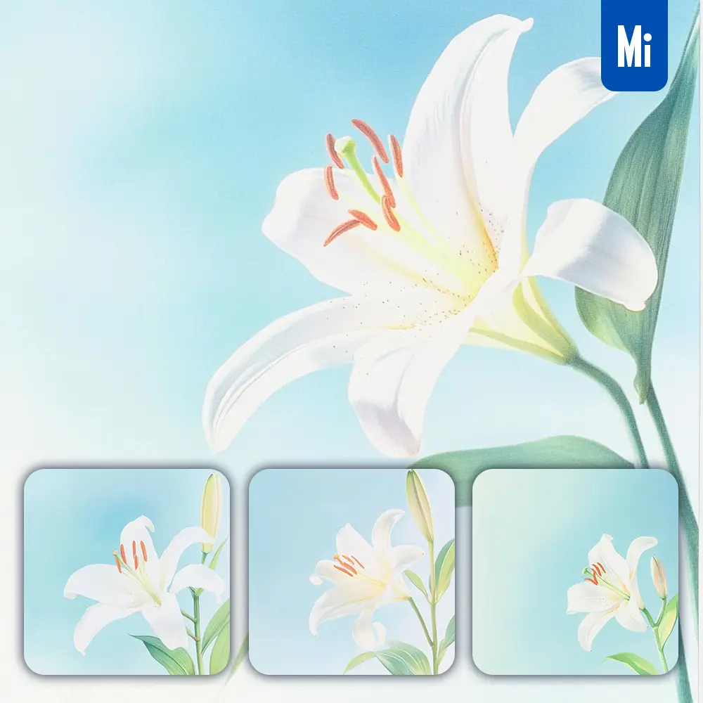 Midjourney Prompt White Lily Flower Blue Leaves Close Up Photography