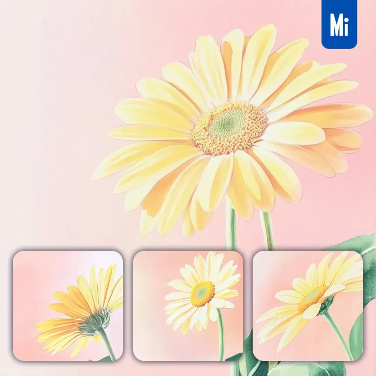 midjourney prompt yellow daisy flower pink leaves close up photography