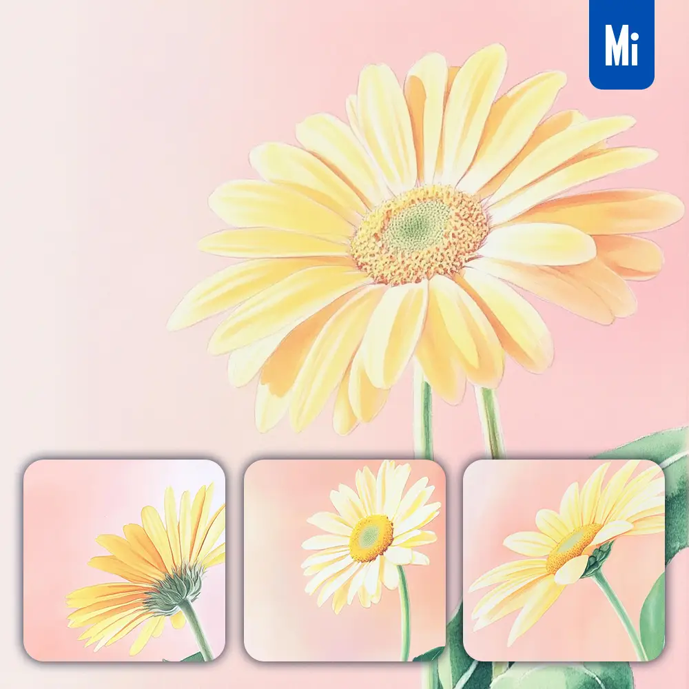 Midjourney Prompt Yellow Daisy Flower Pink Leaves Close Up Photography