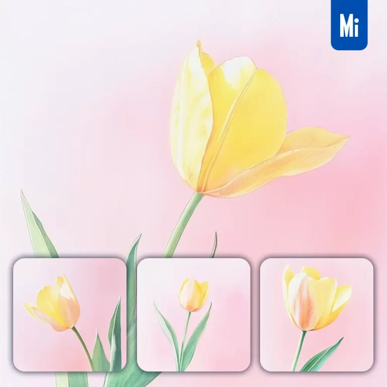 midjourney prompt yellow tulip flower pink leaves close up photography