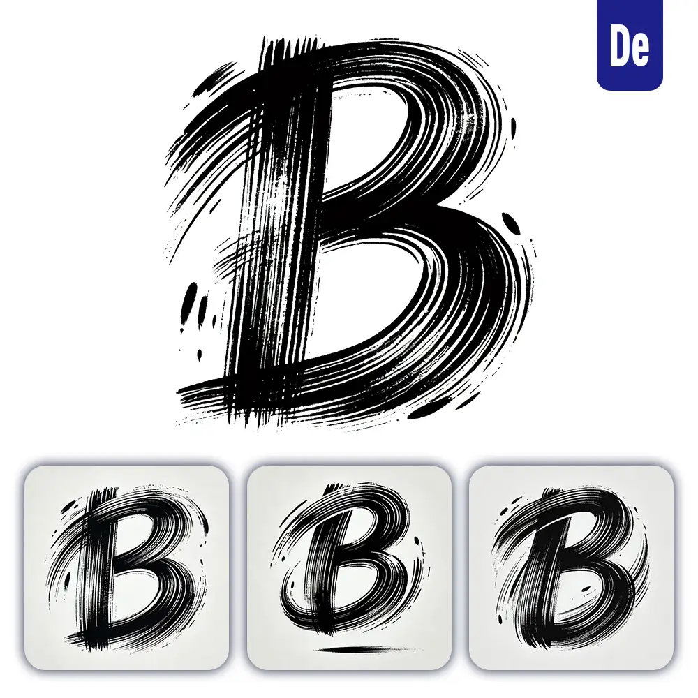 Dalle Prompt B Letter Chinese Brush Stroke Black Ink Hand Drawing Vector