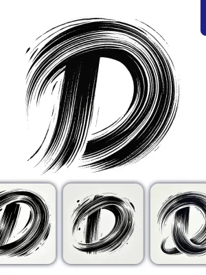 Dalle Prompt D Letter Chinese Brush Stroke Black Ink Hand Drawing Vector