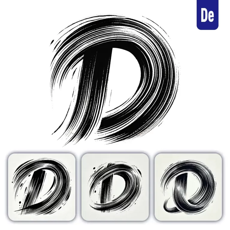 dalle prompt D letter Chinese brush stroke black ink hand drawing vector