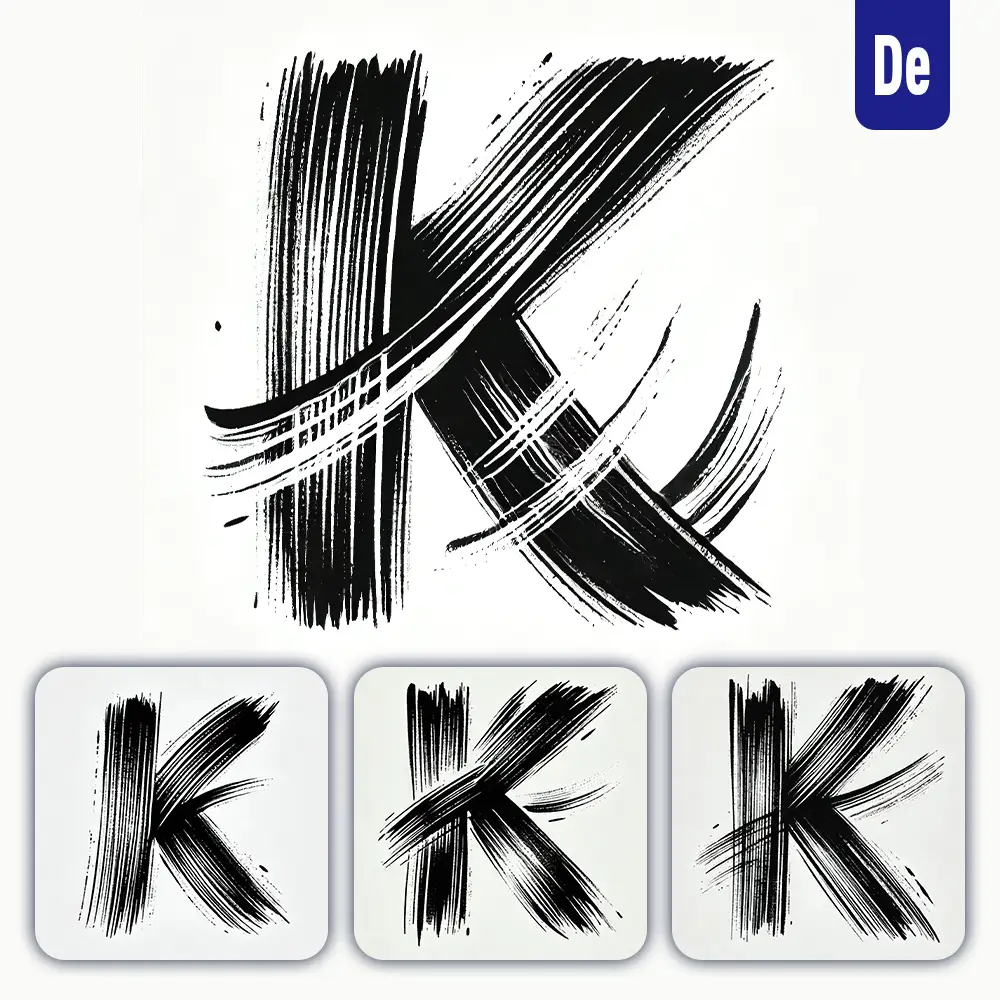 Dalle Prompt K Letter Chinese Brush Stroke Black Ink Hand Drawing Vector