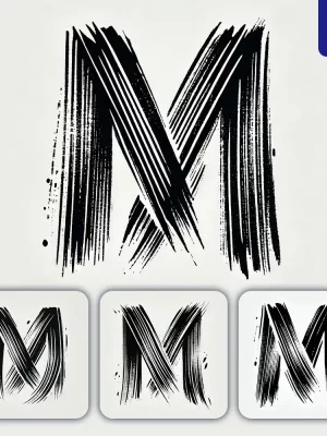 Dalle Prompt M Letter Chinese Brush Stroke Black Ink Hand Drawing Vector