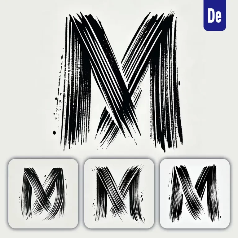 dalle prompt M letter Chinese brush stroke black ink hand drawing vector