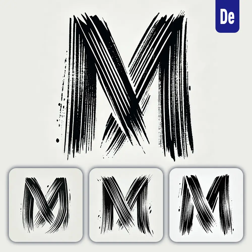 Dalle Prompt M Letter Chinese Brush Stroke Black Ink Hand Drawing Vector