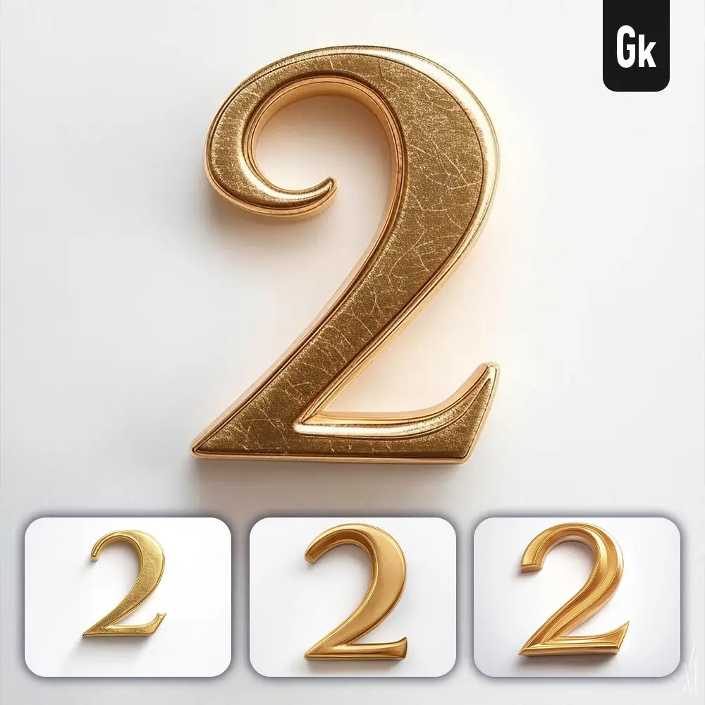 Grok Prompt 2 Number Logo 3d Rendering Gold Golden Metal