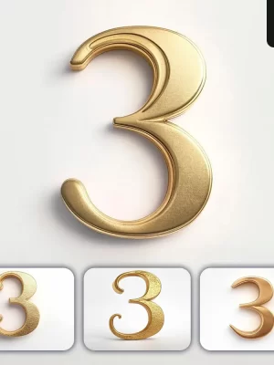 Grok Prompt 3 Number Logo 3d Rendering Gold Golden Metal