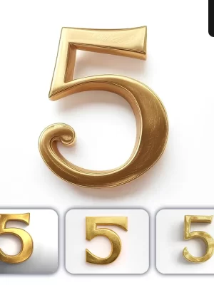 Grok Prompt 5 Number Logo 3d Rendering Gold Golden Metal