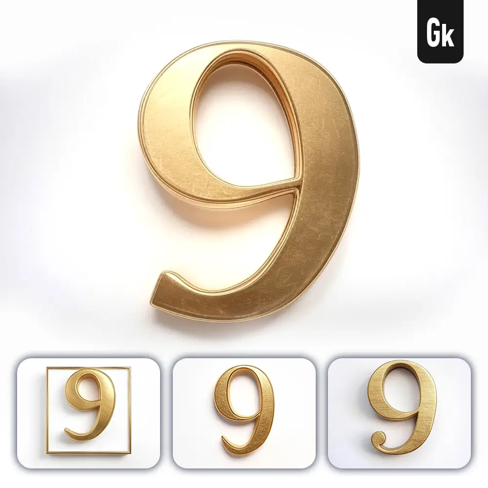 Grok Prompt 9 Number Logo 3d Rendering Gold Golden Metal