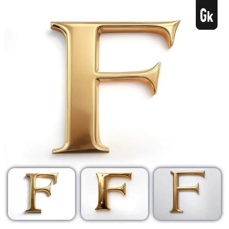 grok prompt F letter logo 3D rendering gold golden metal