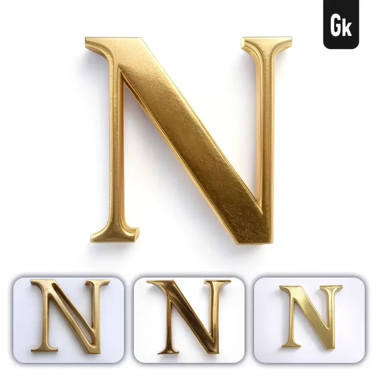grok prompt N letter logo 3D rendering gold golden metal