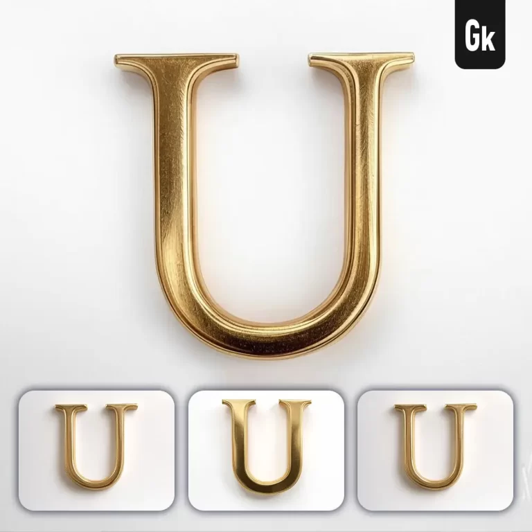 grok prompt U letter logo 3D rendering gold golden metal