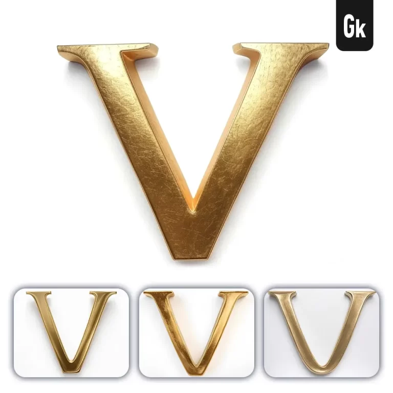 grok prompt V letter logo 3D rendering gold golden metal