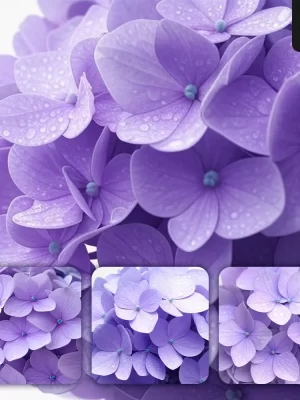 Grok Prompt Hydrangea Flower Petals Purple Close Up Photography Drop